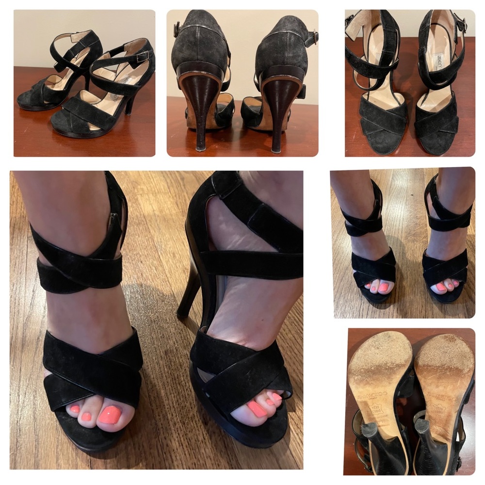 37.5 Jimmy Choo Suede Strappy Heeled Sandal